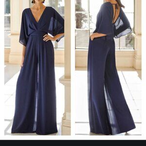 NEW Mondressy Chiffon V-Neck Pantsuit With Pockets